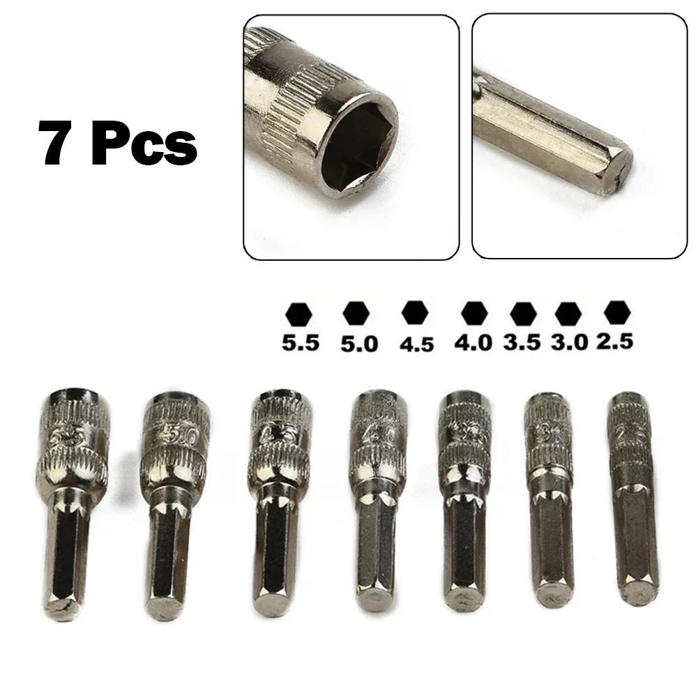 Brand New High Quality Hex Socket Hex Shank Driver Silver 6 Point 7Pcs/Set H4(3/25") Hand Tools Hexagonal Shank