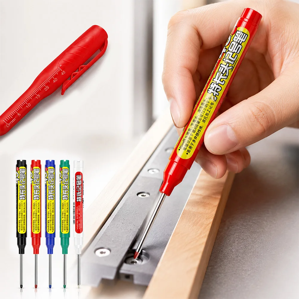 4/5/10Pcs Long Head Markers Deep Hole Marker Pen Metal Perforating Pen Waterproof Bathroom Woodworking Decor Marking Tools