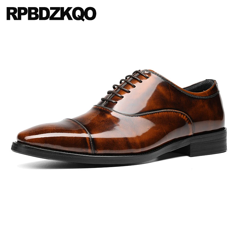 

Oxfords Lace Up 45 Vintage Elegant Men Brand Flats Cowhide 2023 Square Toe Large Size Patent Leather Dress Shoes Brown Evening