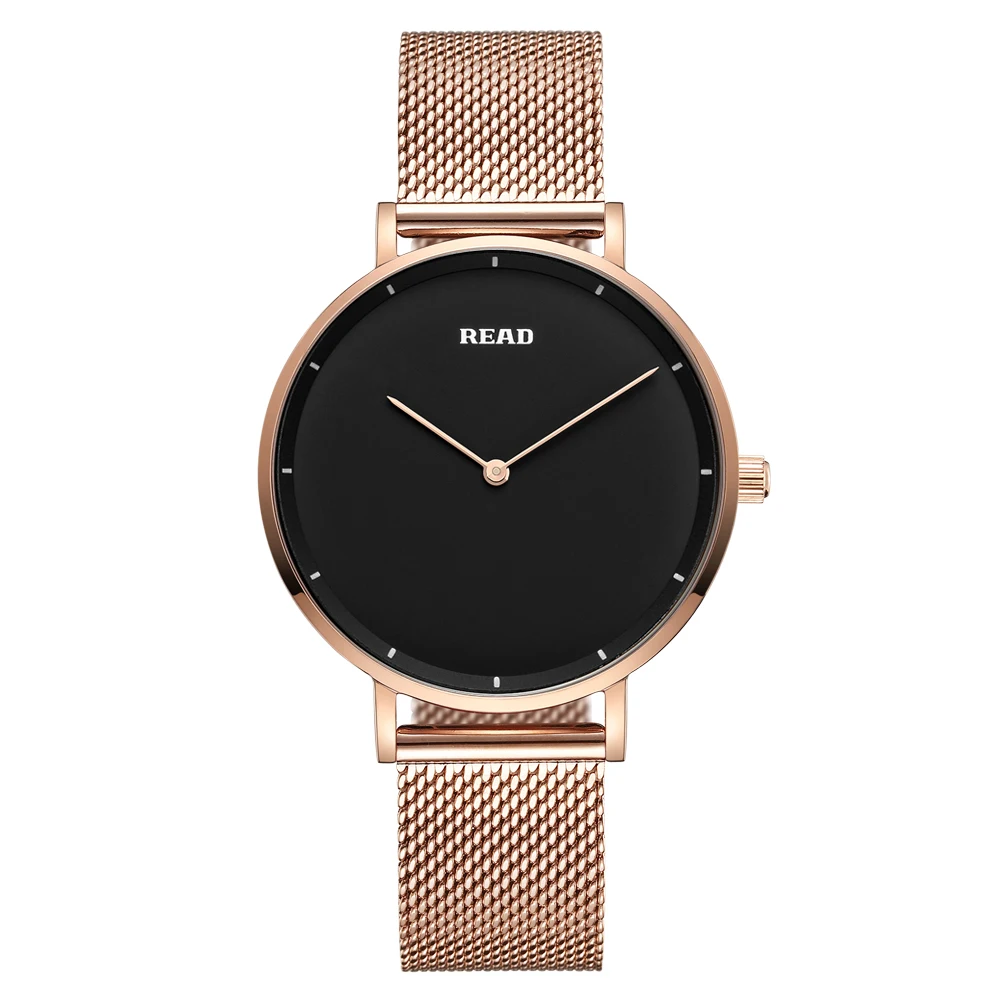 READ Women Quartz Watch | Rose Gold Mesh Strap | Solid Black Dial | High Hardness Glass | 3ATM Waterproof