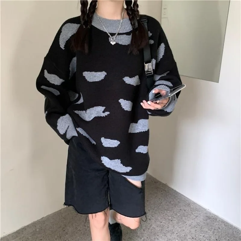 Clouds Pullovers Women Baggy Cute Korean Style Harajuku Girlish Knitted Sweaters Winter Elegant Casual Streetwear All-match Ropa