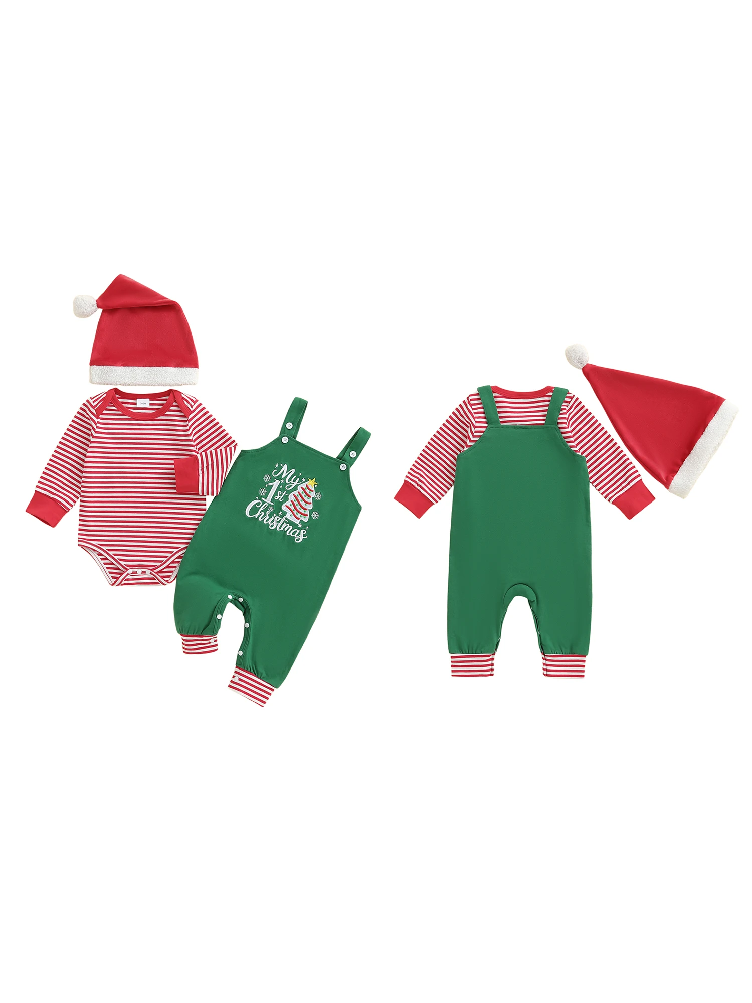 Vakantie-outfit voor babyjongens, rood geruit overhemd en jarretelbroekje met vlinderdas en kerstmuts, 4-delig kerstkostuum