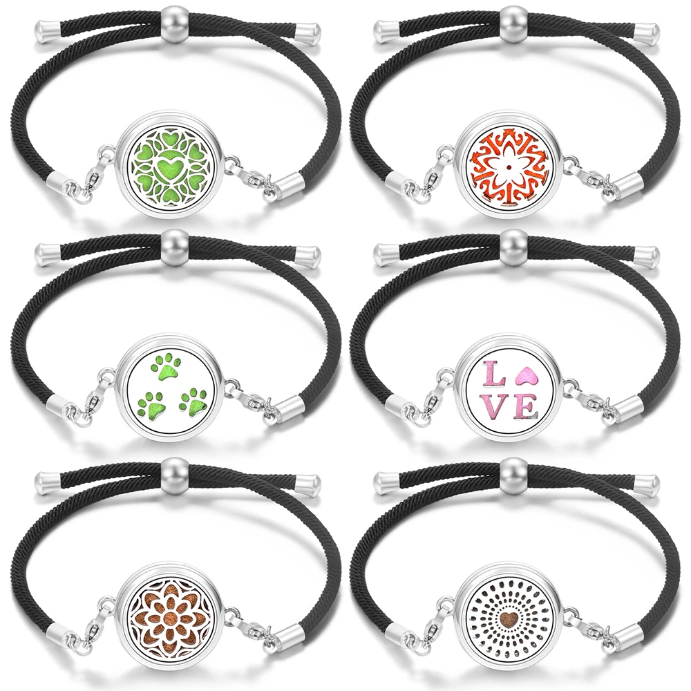 Trendy Edelstahl Schwarz Geflochtenes Armband Aromatherapie Ätherisches Öl Diffusor Parfüm Medaillons Charme Frauen Armband Schmuck