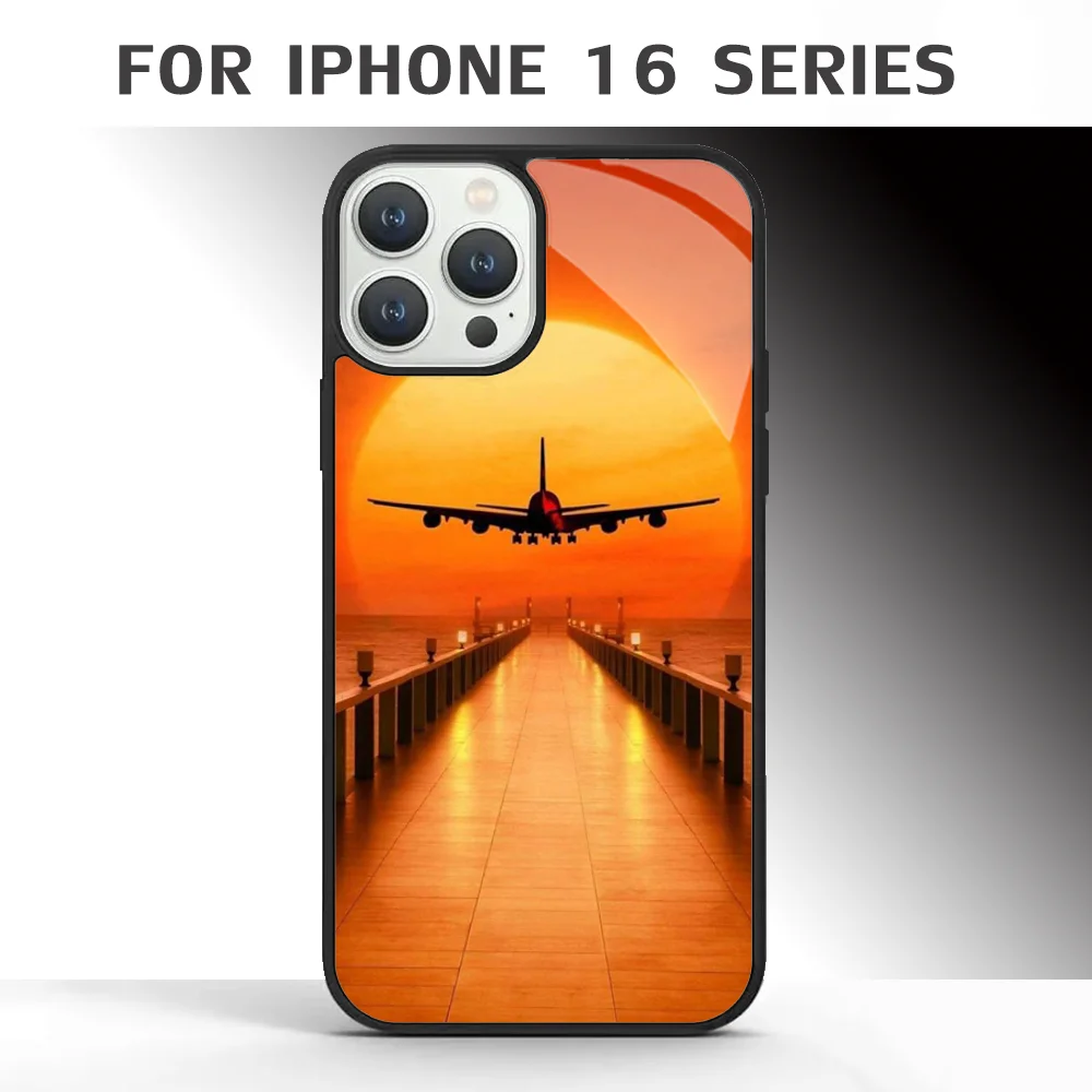 Travel Aircraft Airport Take Off Phone Case For IPhone 16 16pro 16plus 16promax Pro Plus Max Mirror Acrylic PC TPU Cover