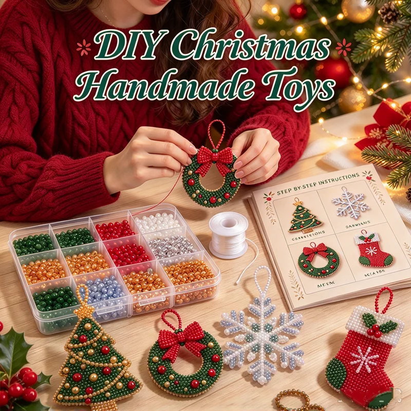 4 PC DIY Christmas Beaded Set Handmade Xmas Wreath Tree Snowflake Stocking Hanging Ornaments Decor Craft Kit Adult Holiday Gifts