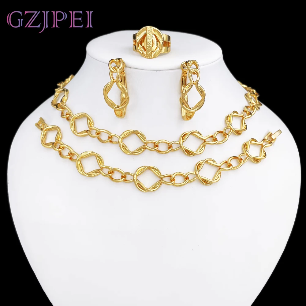 Minimalist Style Women Jewelry Set Choker Set Two Tone Design Round Necklace Earrings Bracelet And Ring Nigeria Trending