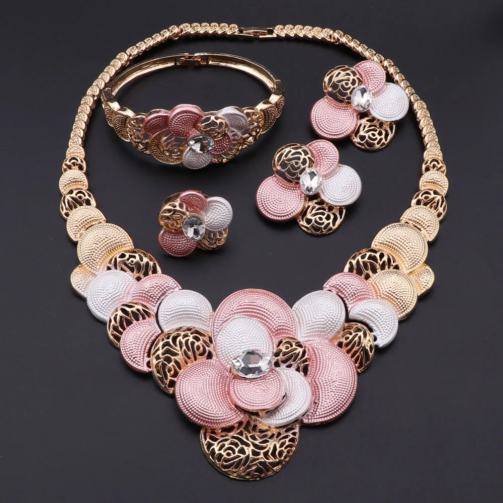 Fashion African Jewellery Set Dubai Gold Color Jewelry Sets Women Customer Nigerian Wedding Flower Design Gift