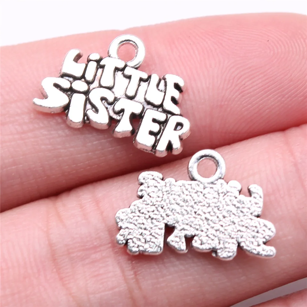 WYSIWYG 20pcs 19x13mm Antique Silver Color Little Sister Charms Pendant For DIY Jewelry Making Handmade Jewelry Craft Findings