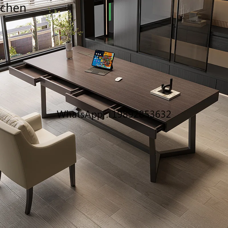 HT Italian Minimalist Solid Wood  and Chair Set Modern Simple Home Bedroom Study Writing Desk Office Computer