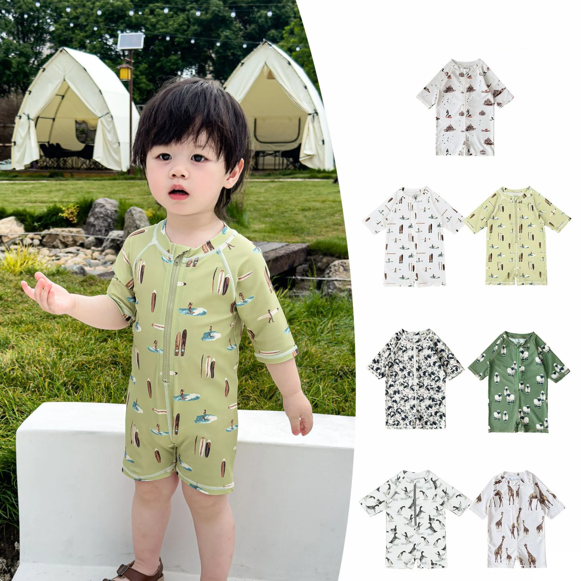 2-7T Toddler Kid Baby Boy Girl Swimwear Summer Swim Bodysuit Clothes Set Zipper Stretch Quick-dry Sunscreen Swimsuit Outfit