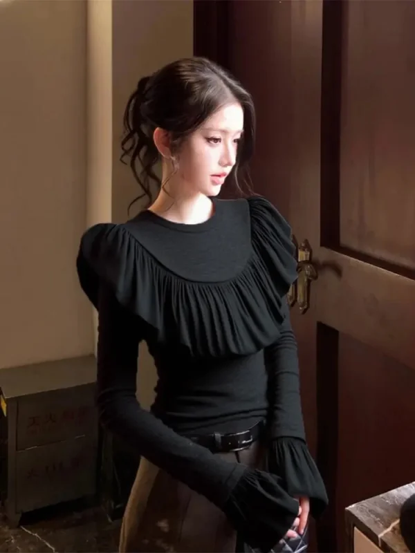 

Женская футболка Ele Bla T-irt: элегантная, приталенная, универсальная, с длинным рукавом, винтажная, средней длины, для прогулок