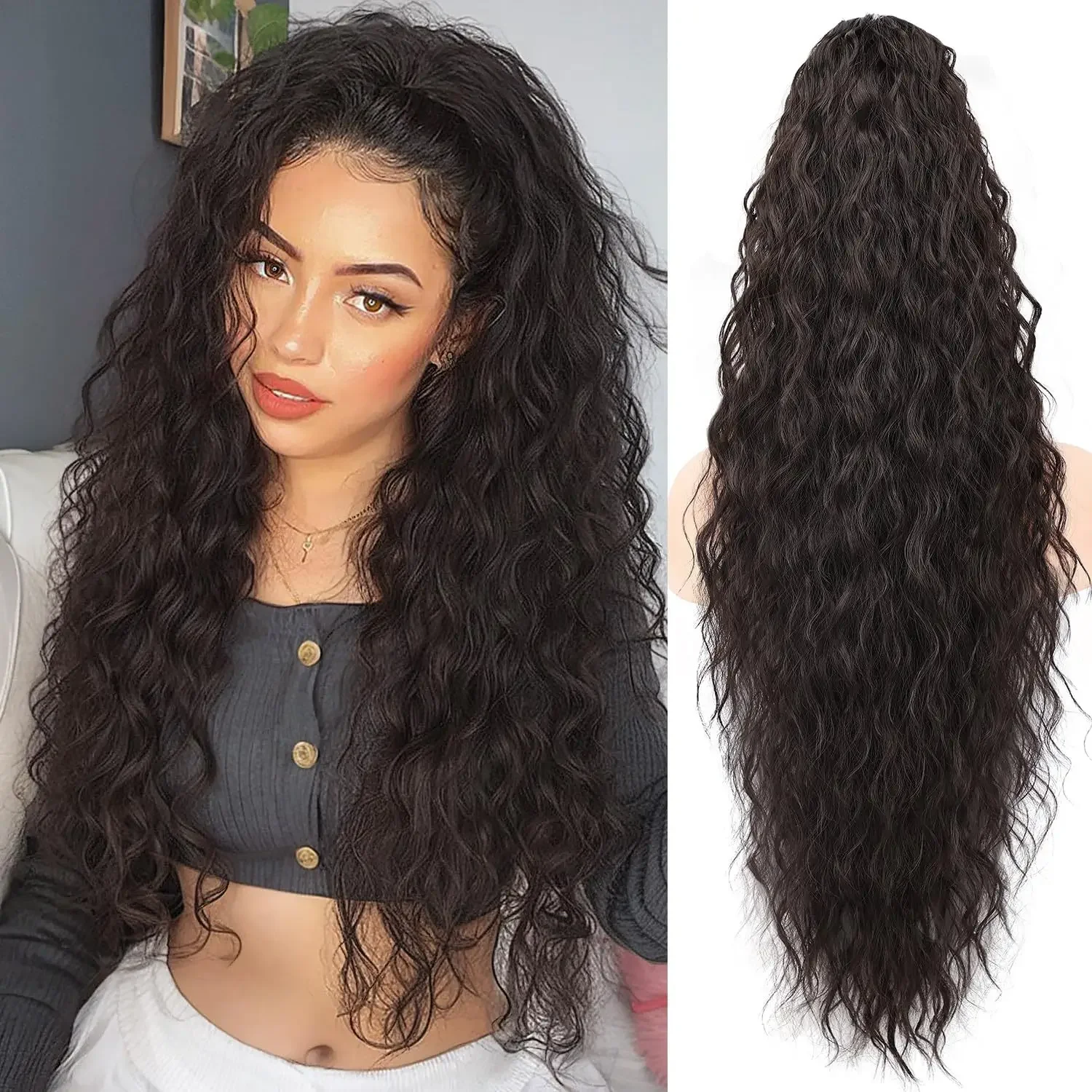 Practical Classic Curly Hair, Water Ripple Wool, Curly Ponytail Wig Grab Clip Corn Whiskers, High Ponytail Wig, Braids.