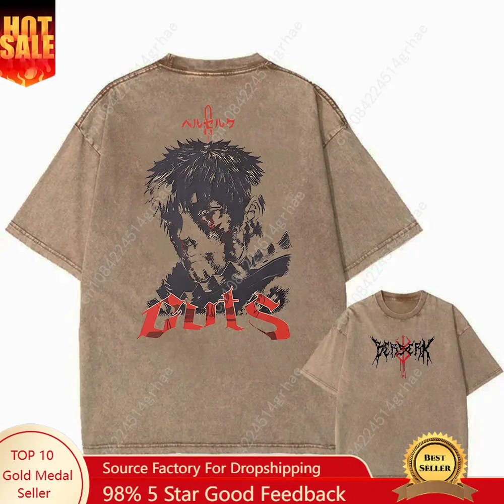 

Anime Print Vintage Washed Tshirt Harajuku Streetwear Graphic T-Shirt Summer Short Sleeve Top Tee 100% Cotton Women Men Tshirt