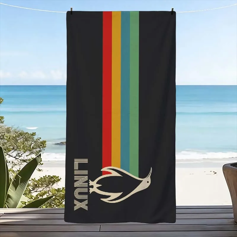 Large Beach Towel Rainbow Linux Tech Programmer Oversized Beach Mat Summer Vacation Bath Blanket 80x160cm