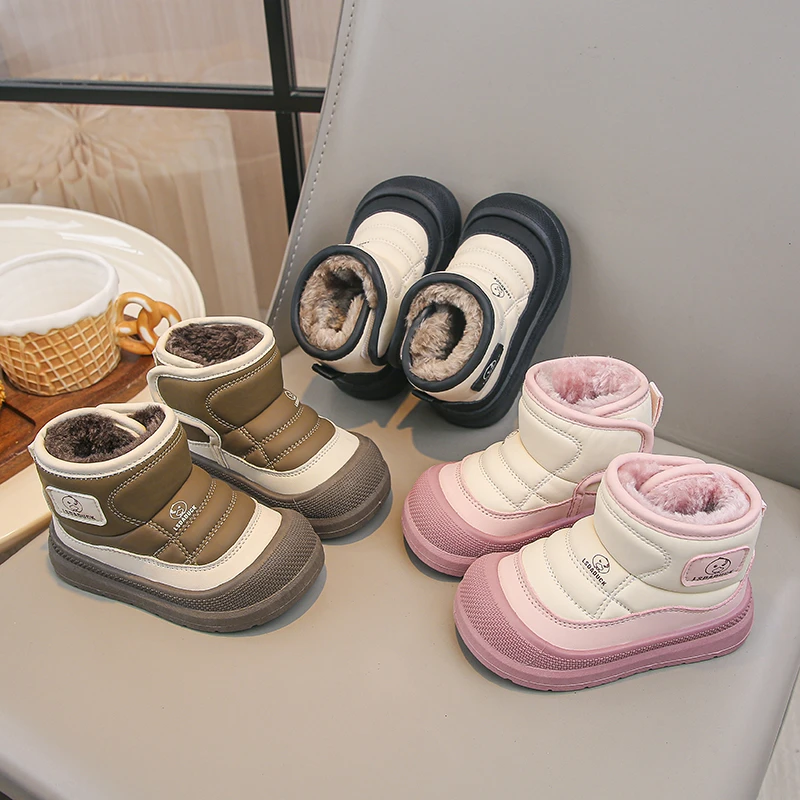 

Kids Snow Boots 2025 Winter New Girls Ankle Boots Toddler Fashion Non-slip Plush Fur Warm Boys Cold-proof Short Boots