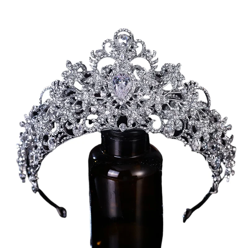 Premium French Bride Crystal Crown Temperament Simple Double Layer Hair Accessories Rhinestone Wedding Dress Dress Crown