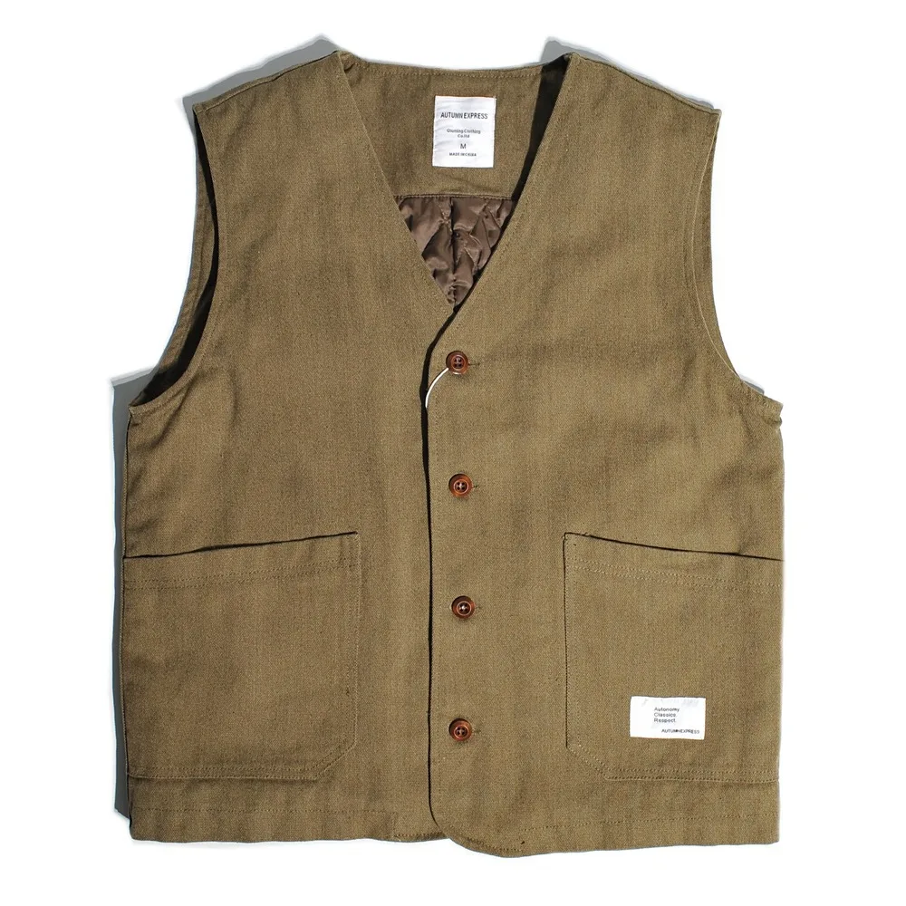 Gilet matelassé en toile de coton épaisse style rétro américain pour homme, col en V, coupe ample, d