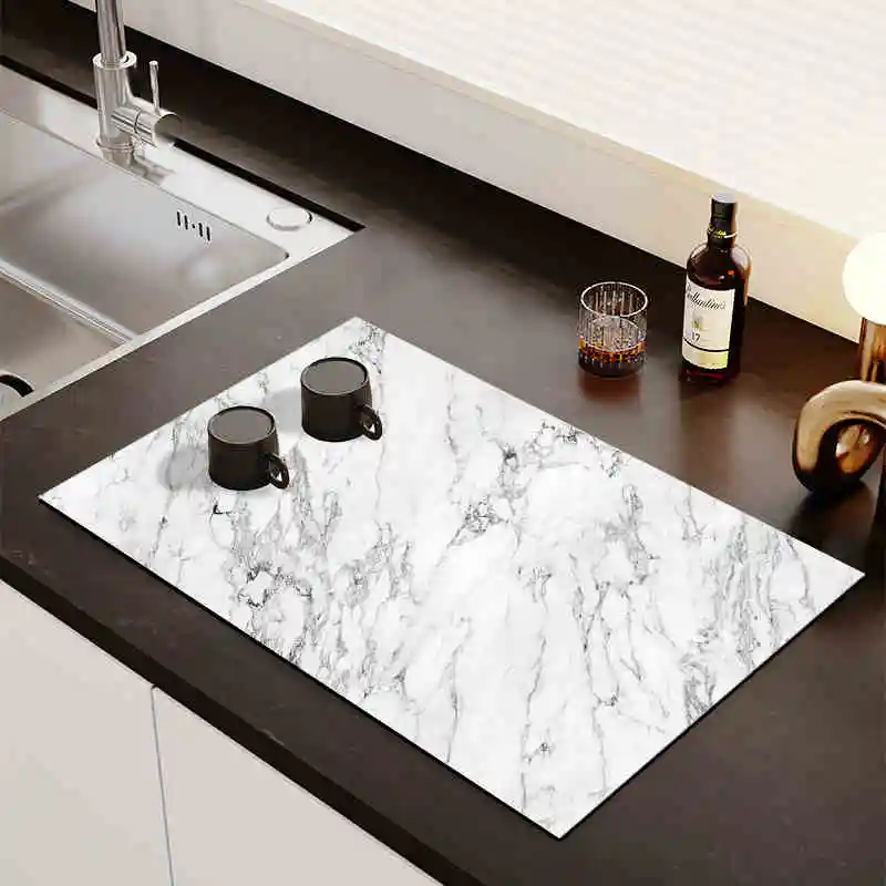 VIKAMA Modern Marble Kitchen Countertop Drainage Mat Diatomaceous Earth Absorbent Mats Dish Drying Mats Wash-Free Bar Coasters