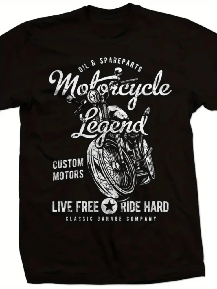 

Men's Casual 100% cotton Printed Round Neck T-Shirt -Retro motorcycle pattern, Machine Washable, All-Season Comfort.