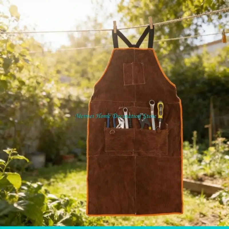 H7BF Leather Smock for Grilling and Welding Security Includes Multiple Tool Pouches Tall Quality Leather Substance Unisex Fit