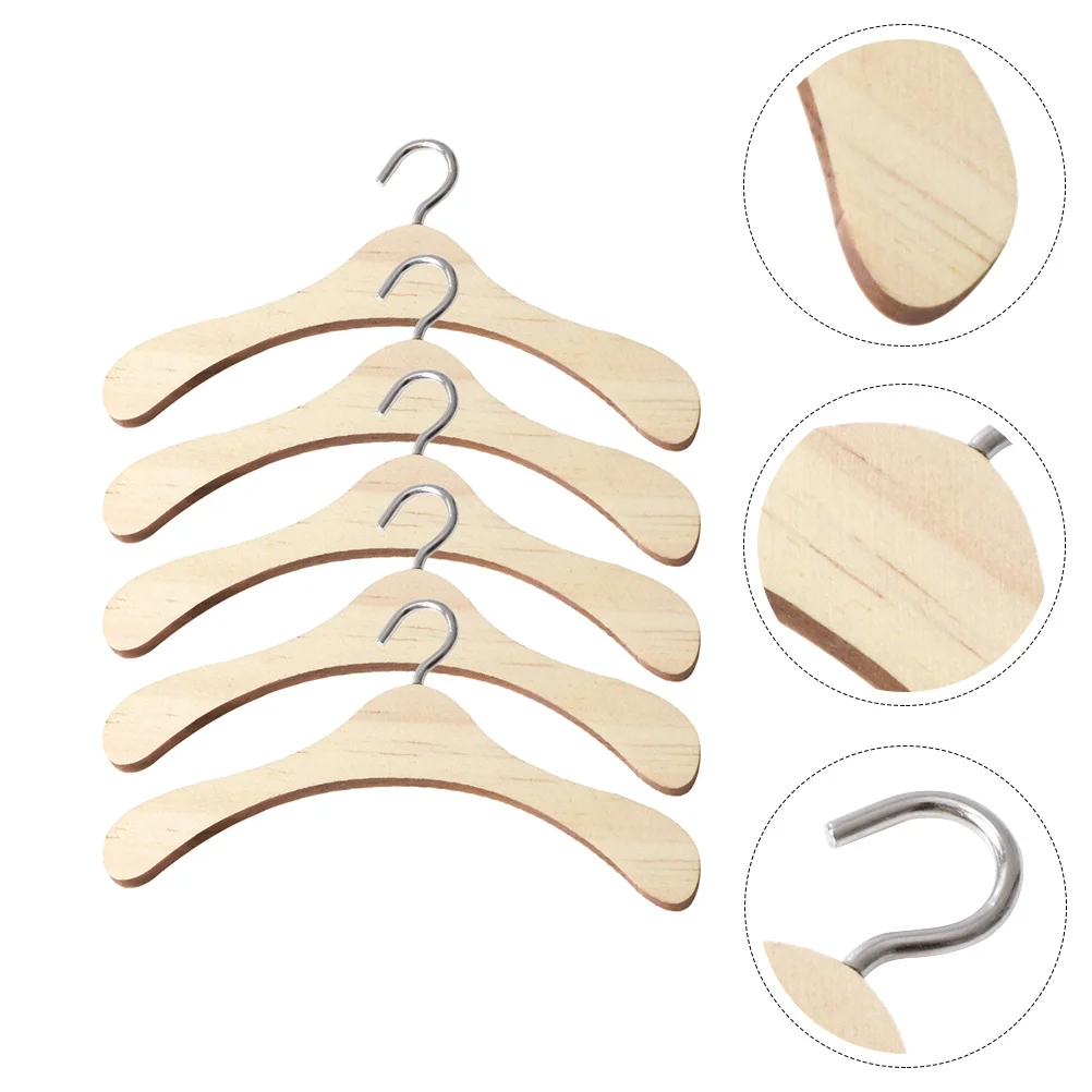 

5Pcs Wooden Dolls Clothes Hanger Rack Dolls Accessory Coat Hangers (Wood Color) Wooden Hangers for