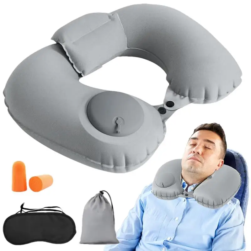 Ergonomic Inflatable Neck Pillow Lightweight Comfortable Soft TPE Air Cushion Travel Pillow for Travel Airplane Car Journeys