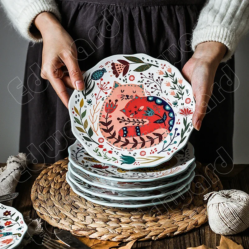 European Style Dinner Plate Ceramic Plates Household Restaurant Design Steak Pasta Dishes Living Room Tableware Set Modern Decor