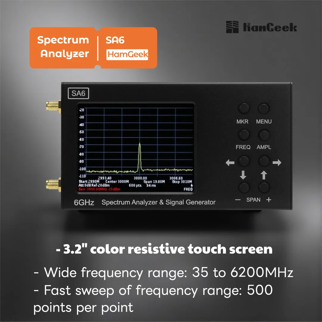 HamGeek SA6 6GHz Spectrum Analyzer Signaalgenerator RF Signaalbron voor Wi-Fi 2G 4G LTE CDMA GSM GPRS
