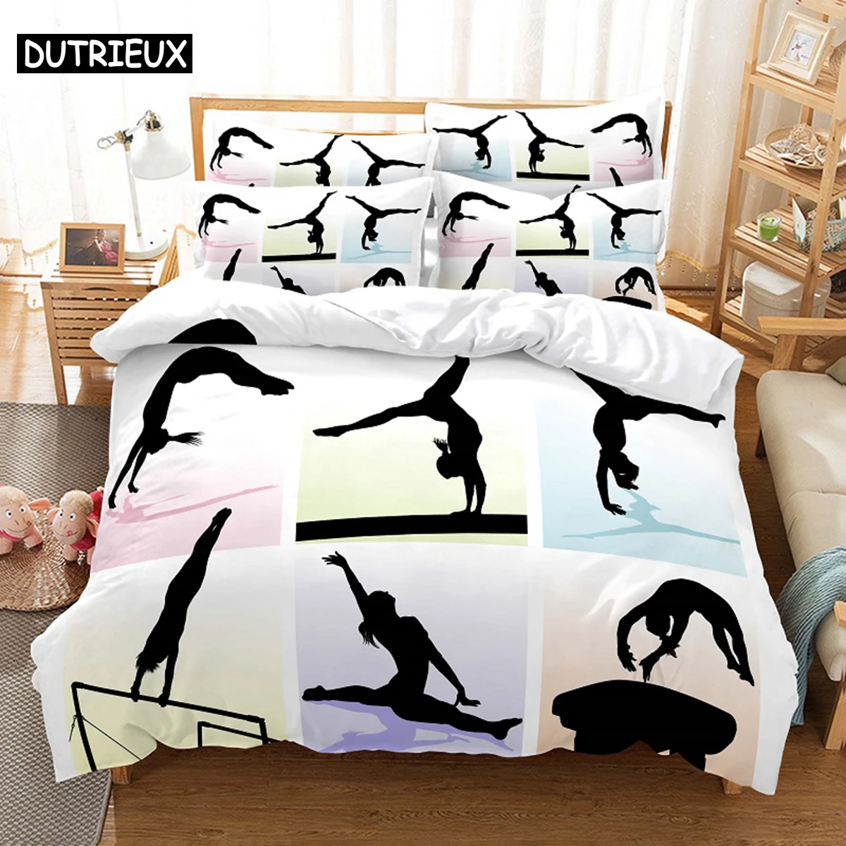 

3D Digital Printing Fashion Design Yoga Pattern Bedding Set, Queen Size Duvet Cover Set