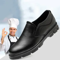 Scarpe da cuoco casual da uomo di grandi dimensioni slip-on traspirante impermeabile da cucina per hotel scarpe da lavoro da lavoro mocassini da cuoco in vera pelle lavoratore