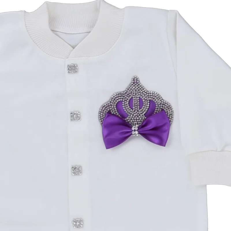 Soft Cotton Newborn Romper 0-9 Months 4Pcs White Purple Silver Rhinestone Crown Bow Footed Jumpsuit Baby Shower Gift
