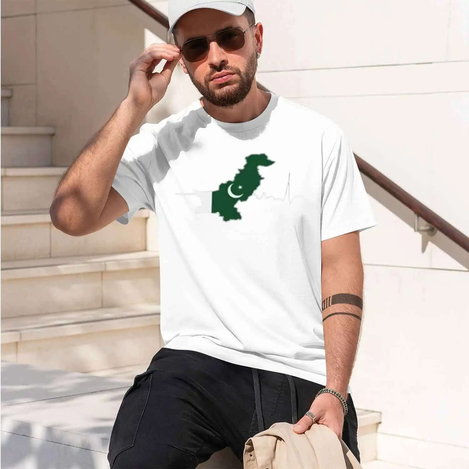 Pakistan Map With Hebeat Design Men's T-Shirt National P And Cultural Symbolism Casual Wear For Everyday Use Perfect Gift For Pa