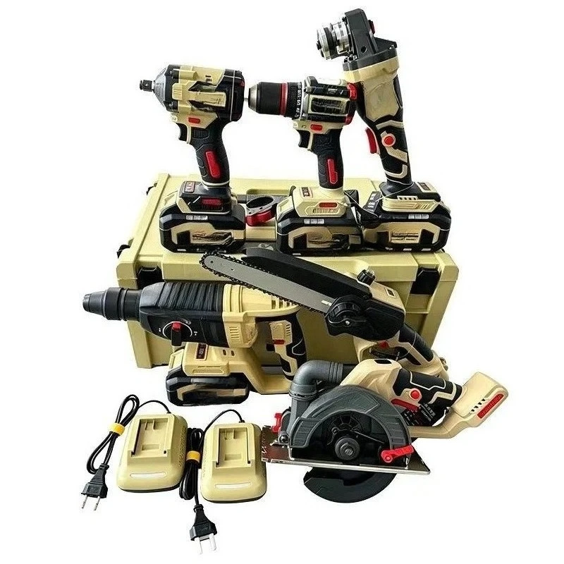 6 Piece Power Tool Set Angle Grinder Electric Drill Hammer 8 Inch Saw Woodworking Household Toolbox Complete Kit