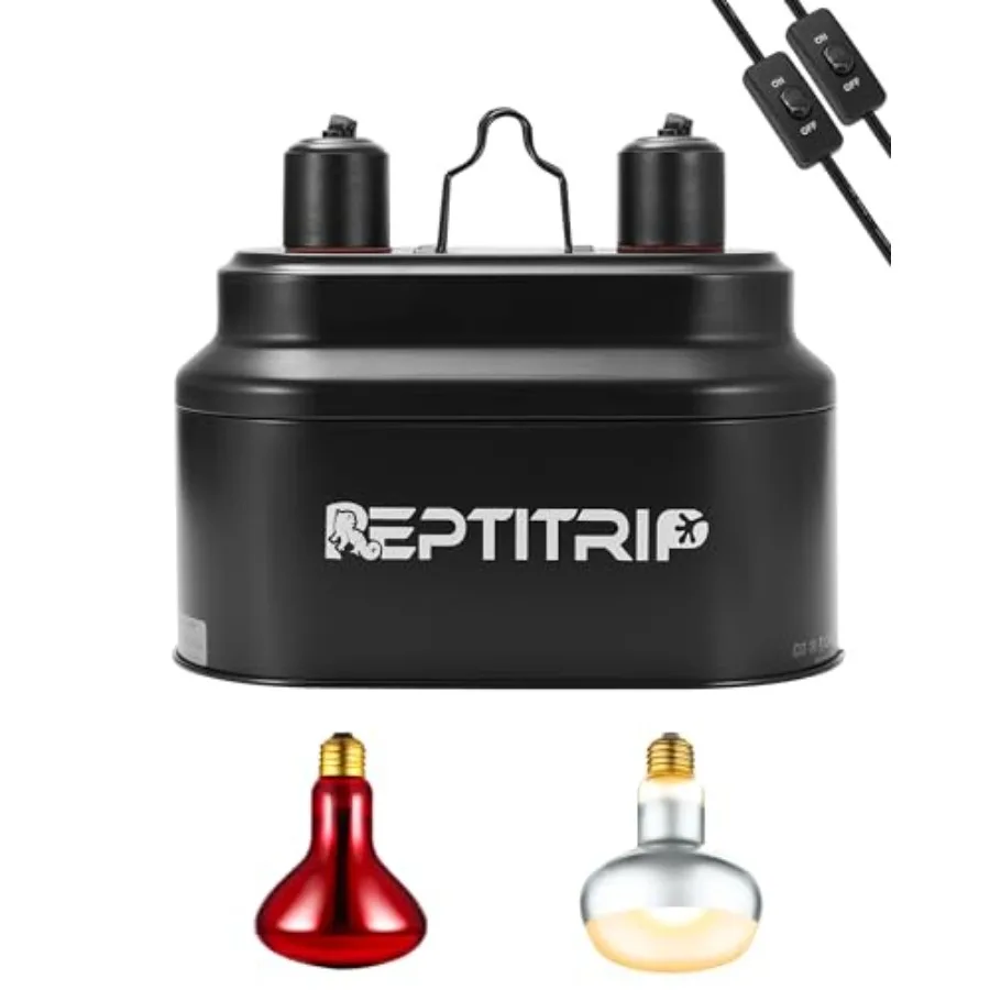 

Dual Reptile Lamp Fixture with 100W Daytime Heat and 100W Nighttime Infrared Heat Bulbs 2 Independent Switches Reptile Heat Lam