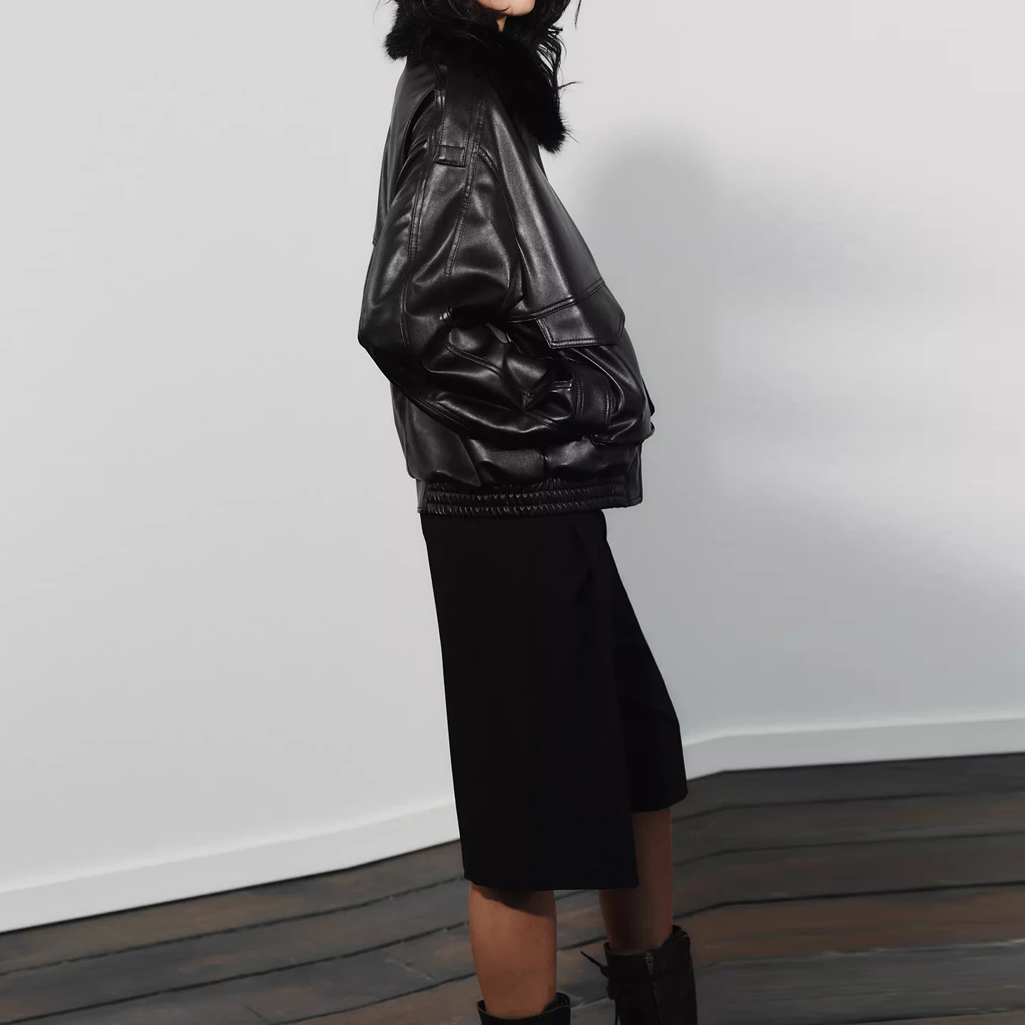 Faionable Abnehmbarer Kunstlederkragen Jaet Damen Premium Ledermantel Z Brand Commute Sle Long Sve