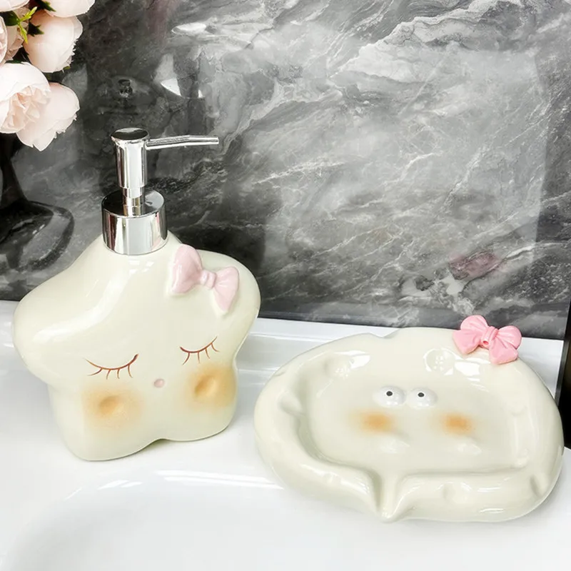 WHYOU-Cermic Cheese Pentagram Lotion Bottle, Liquid Soap Dispensers, Emulsion Latex, Hand Wish Bottles, Bathroom Accessories Set