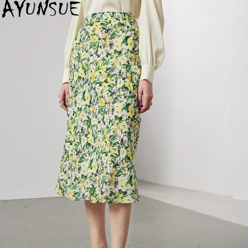 

AYUNSUE Юбка из 100% тутового шелка для женщин. Элегантные длинные юбки для женщин. Одежда в стиле трапеции. Высококачественная Falda スカート.