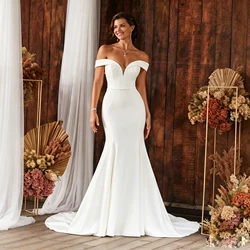 우아한 인어 웨딩 드레스 여성 오픈 어깨에서 뒤로 아가 간단한 신부 가운 기차 vestidos de noiva 맞춤형