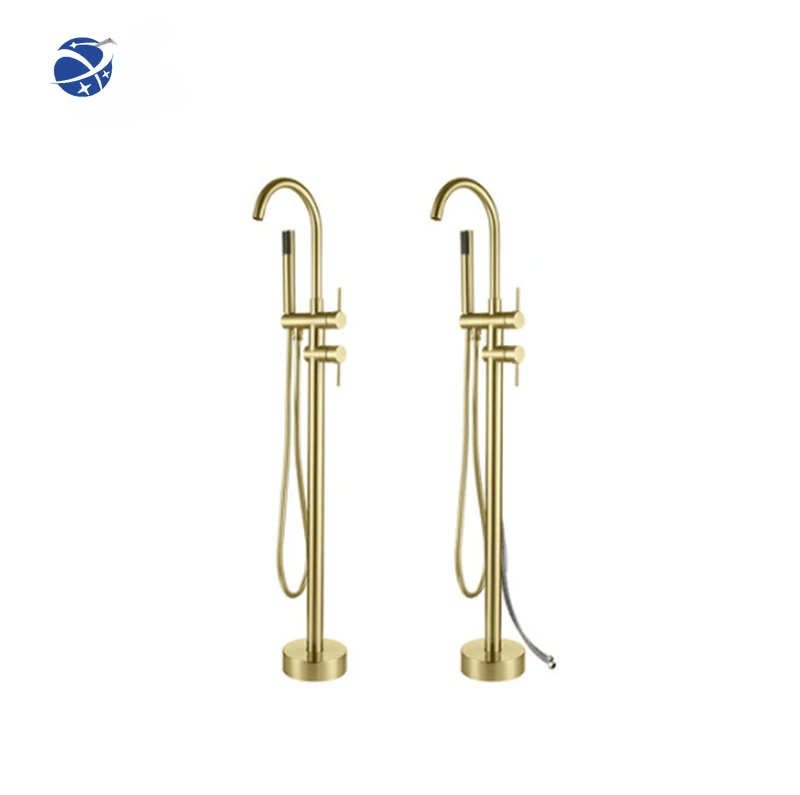 

YYHC Brushed gold floor mounted Free Standing Bath Shower Mixer upc floor stand bathtub faucet