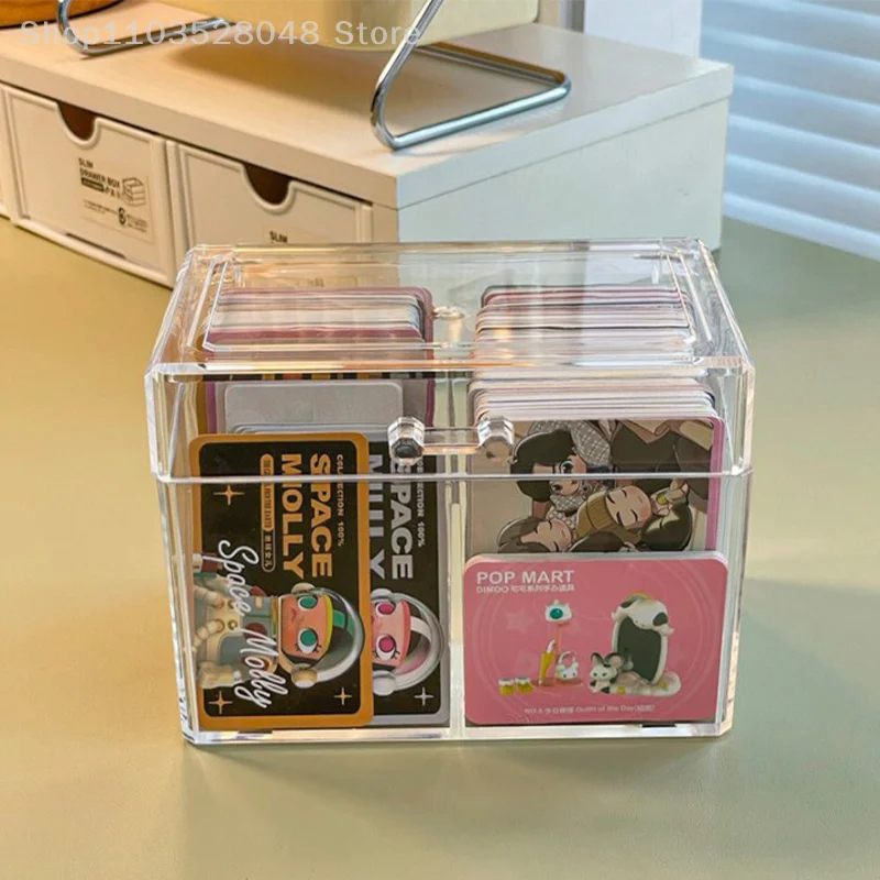 Transparent Acrylic Card Storage Box Holds 400 Postcards 12x10.5cm Display Card Case With 2 Compartments For Postcard/Photos