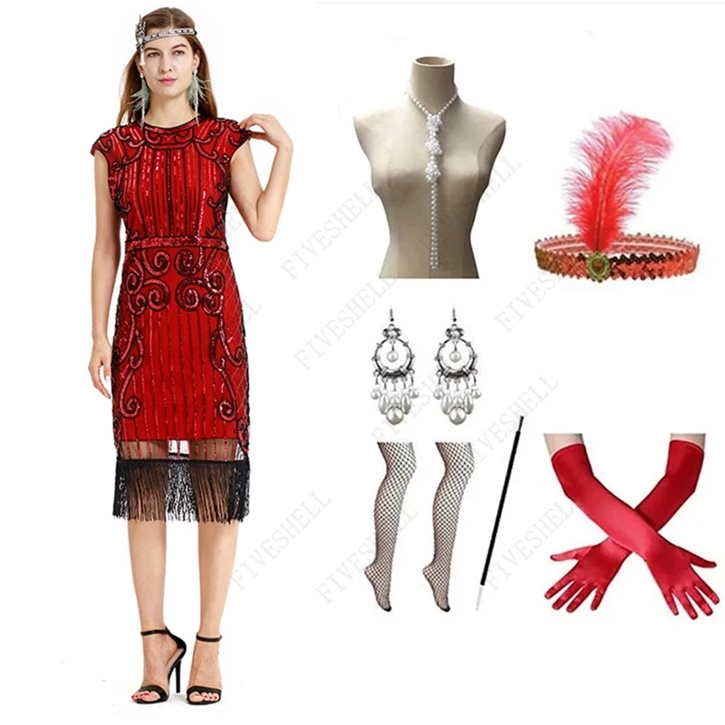 

1920s Gatsby Vintage Sequins Tassel Banquet Fashion Sleeveless Evening Dress Medieval role-playing costumes