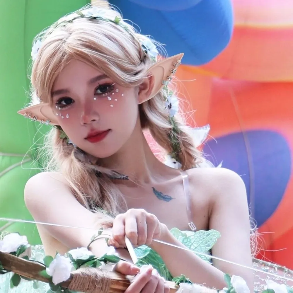 

1pair Fairy Latex Elf Ears Cross with Earring False Ears Non-pierced Women Earrings Ear Cuff Jewelry Photography Props