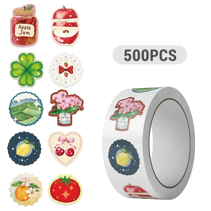 500 قطعة من ملصقات رولز الكرتونية اللطيفة، شارات جمالية كاواي لمغلف الفاكهة النباتية، ديكور مكافآت ممتع #2