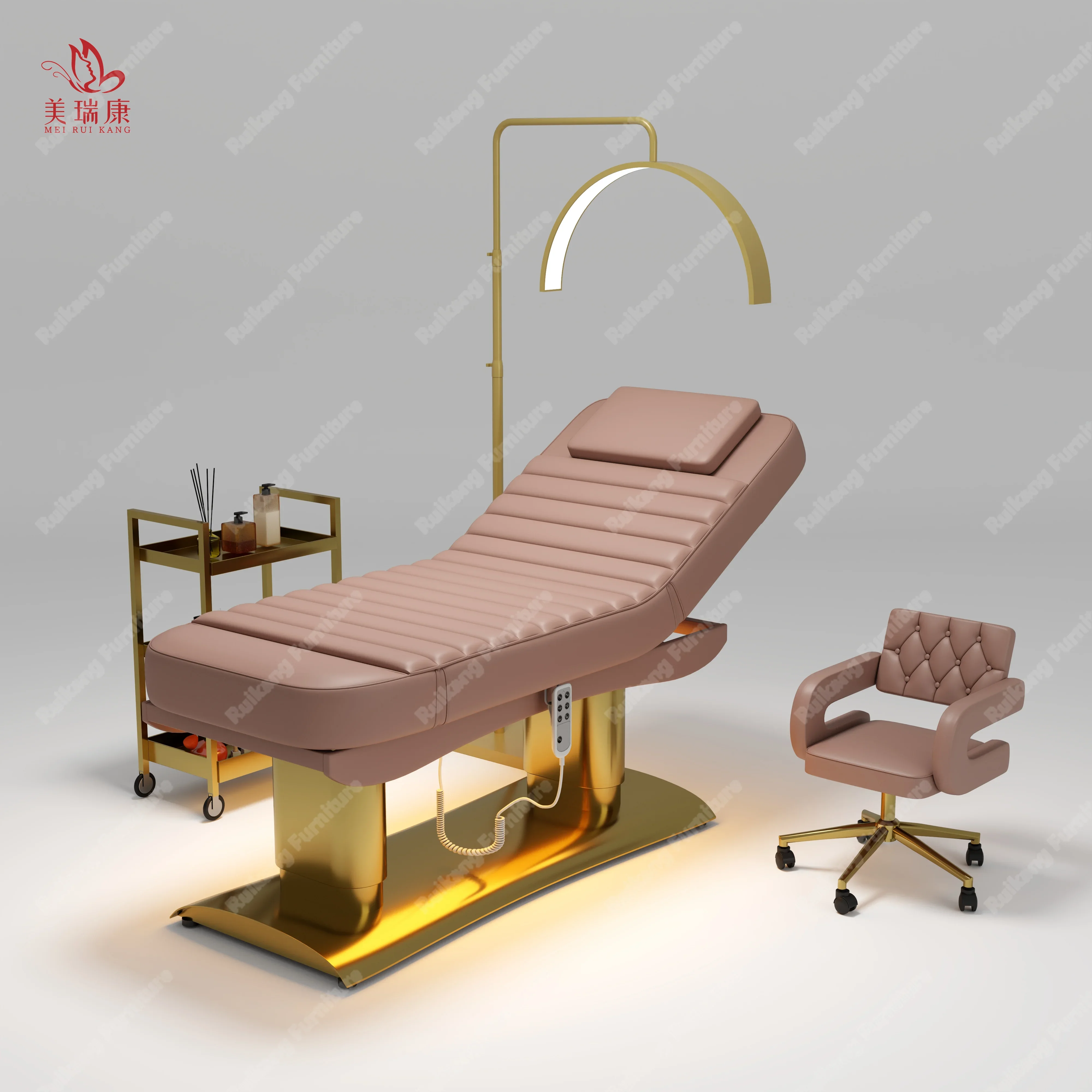 Full Electric One-Button Lifting LED Light Adjustable Spa Medical Treatment Massage Table Facial Beauty Bed