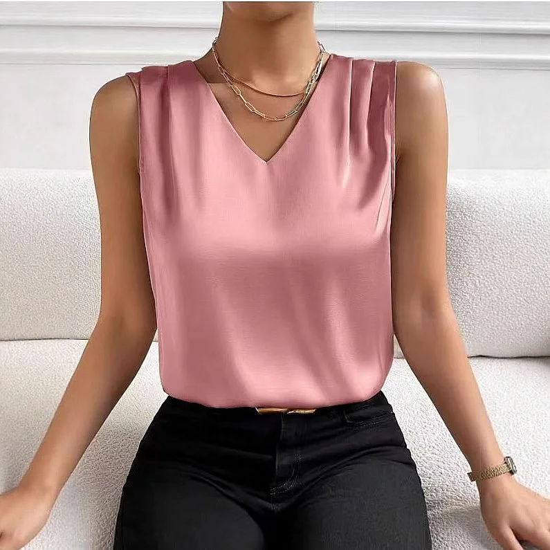 Satin Vest Blouse Top Sleeveless Workwear Tops Spring Summer Casual Backless Tank Tops