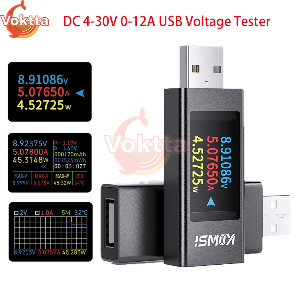 DC 4-30V 0-12A USB Voltage Tester Digital Voltmeter Amperimetro Power Meter Power Bank Charger Indicator Volt Current Detector