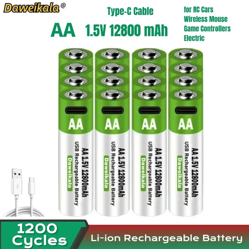 AA 1.5V12800mAhT# large capacity toy remote control mouse rechargeable and durable+Type-C Cable USB rechargeable lithium battery