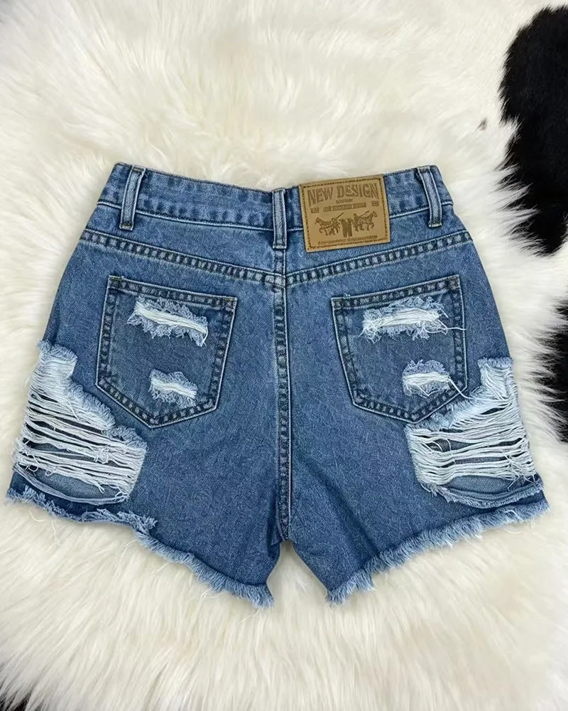 Summer High Waist Straight Tube Cowboy Casual Shorts for Women Versatile Piercing Design Fashionable Comfortable Women's Clothin