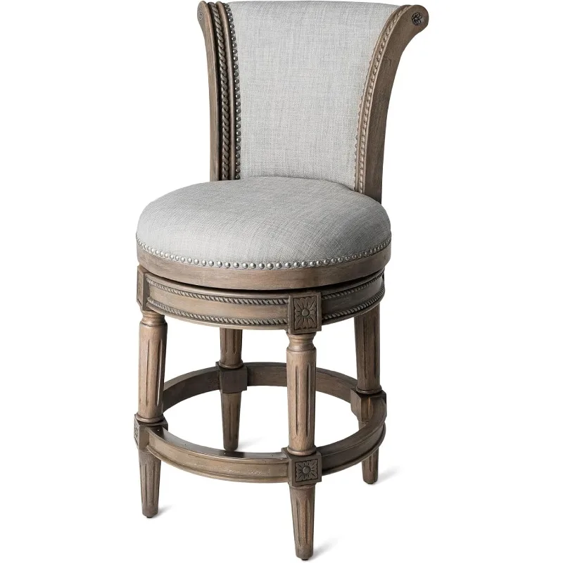 Pullman 26 Inch Tall Counter Height Upholstered Barstool with Back in Reclaimed Oak Finish with Ash Grey Fabric Cushion Seat