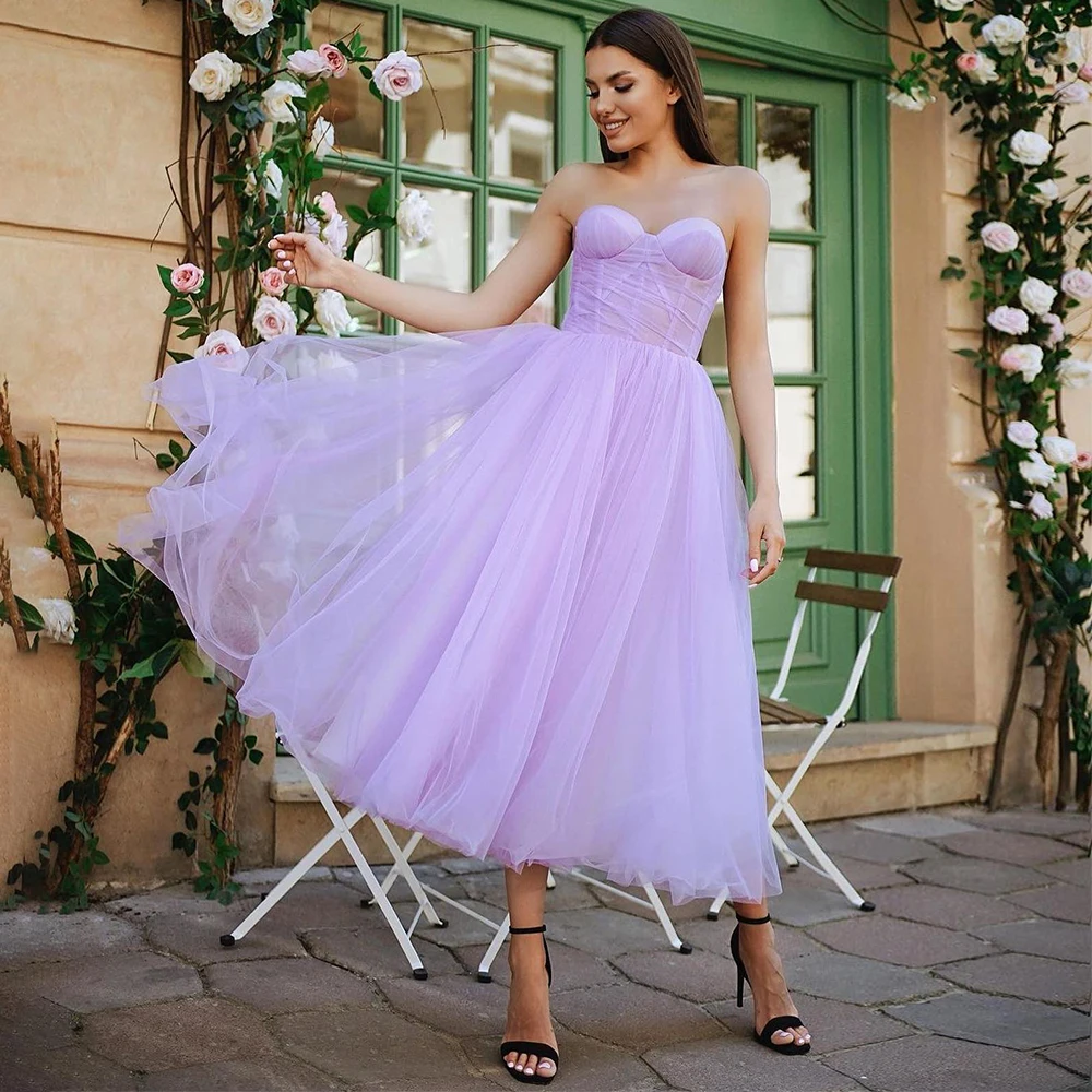 

Lilac Cocktail Dresses for Women 2024 Sweetheart A Line Short Party Gowns Tea Length Backless Sleeveless Simple Cocktail Gown